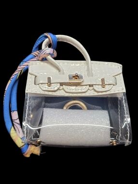 Mini Clear Designer-Inspired Dog Poop Bag Holder Purse | White Trim